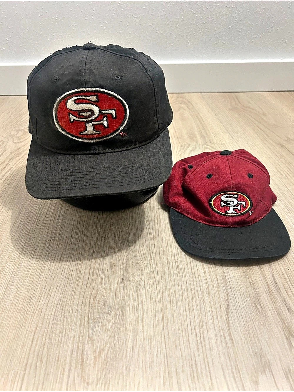 Vintage Starter NFL San Francisco 49ers SF logo hat and YOUTH SF logo hat BUNDLE